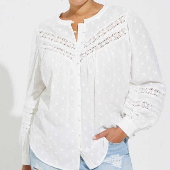 Torrid Cotton Clip Dot Lace Trim Long Sleeve Top NWT - Picture 2 of 5